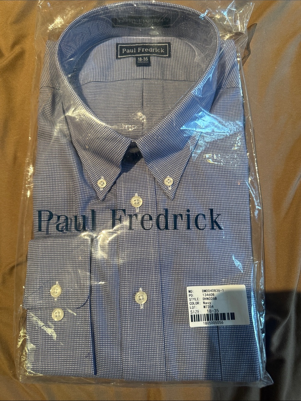 Paul Fredrick Blue Micro-Check Button-Down Dress Shirt